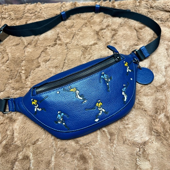 Coach Handbags - Coach Blue Leather Belt Bag with Sports Motif
